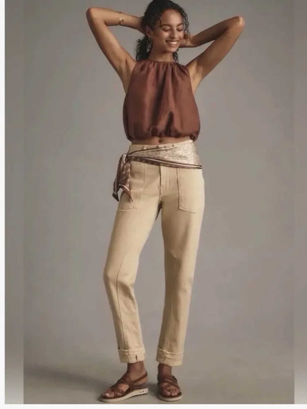 Anthropologie The Wanderer Mid-Rise Relaxed-Leg Pants by Pilcro 27 Natural